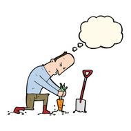 cartoon gardener with thought bubble N7