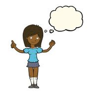 cartoon woman explaining idea with thought bubble N7