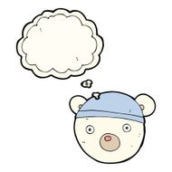 cartoon polar bear cub wearing hat with thought bubble N4