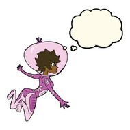 cartoon space woman with thought bubble N20