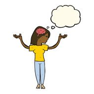 cartoon intelligent woman with thought bubble N12