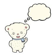cartoon polar bear waving with thought bubble N7