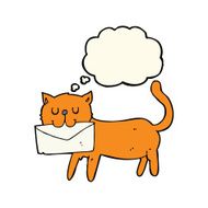 cartoon cat carrying letter with thought bubble N8