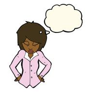 cartoon woman with hands on hips thought bubble N159