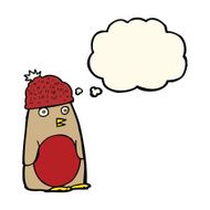 cartoon robin in hat with thought bubble N8
