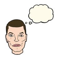 cartoon serious male face with thought bubble N8