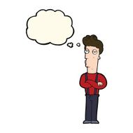 cartoon unimpressed man with thought bubble N8