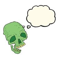 cartoon ancient spooky skull with thought bubble N4