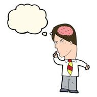 cartoon businessman with huge brain thought bubble N7