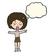 cartoon pointing woman with thought bubble N19