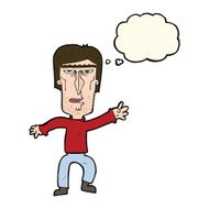 cartoon angry man waving warning with thought bubble N8