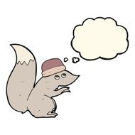 cartoon squirrel wearing hat with thought bubble N4