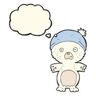 cartoon cute polar bear in hat with thought bubble N4
