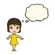 cartoon girl in dress with thought bubble N8