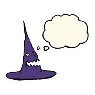 cartoon spooky witches hat with thought bubble N7