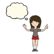 cartoon woman explaining idea with thought bubble N8