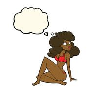 cartoon sexy woman in underwear with thought bubble N13
