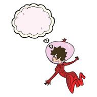 cartoon space woman with thought bubble N21