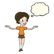 cartoon woman with arms spread wide thought bubble N8