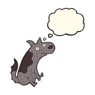 cartoon sitting dog with thought bubble N6
