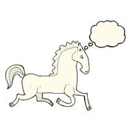 cartoon running white stallion with thought bubble N4