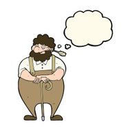 cartoon farmer leaning on walking stick with thought bubble N4