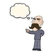 cartoon annoyed old man pointing with thought bubble N7