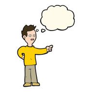 cartoon shocked boy pointing with thought bubble N7