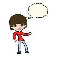 cartoon woman pointing with thought bubble N147