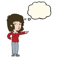 cartoon woman pointing with thought bubble N149