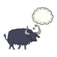 cartoon annoyed hairy ox with thought bubble N5