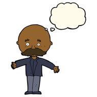 cartoon bald man with open arms thought bubble N7
