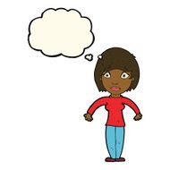 cartoon surprised woman with thought bubble N176