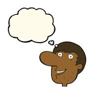 cartoon happy male face with thought bubble N14