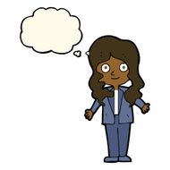 cartoon friendly business woman with thought bubble N7