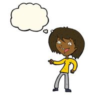 cartoon woman laughing and pointing with thought bubble N7