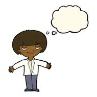 cartoon smug boy with thought bubble N7