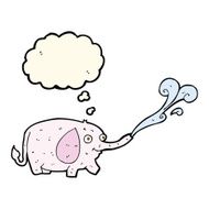cartoon funny little elephant squirting water with thought bubbl N4