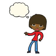 cartoon woman pointing with thought bubble N150