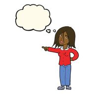 cartoon woman pointing with thought bubble N151