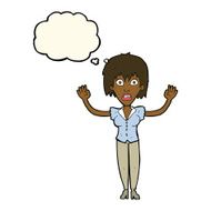 cartoon woman stressing out with thought bubble N16