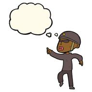 cartoon man in bike helmet pointing with thought bubble N7