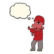 cartoon alien man with thought bubble N6