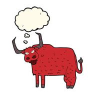 cartoon hairy cow with thought bubble N7