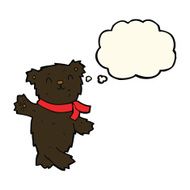cartoon waving teddy black bear with thought bubble N4