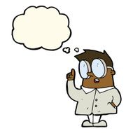 cartoon scientist with thought bubble N7