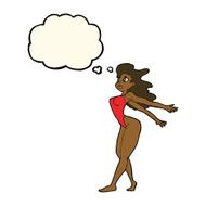 cartoon sexy woman in swimsuit with thought bubble N7