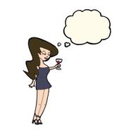 cartoon woman at party with thought bubble N13