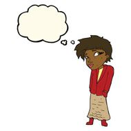 cartoon woman with hands in pockets thought bubble N7