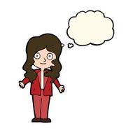 cartoon friendly business woman with thought bubble N8